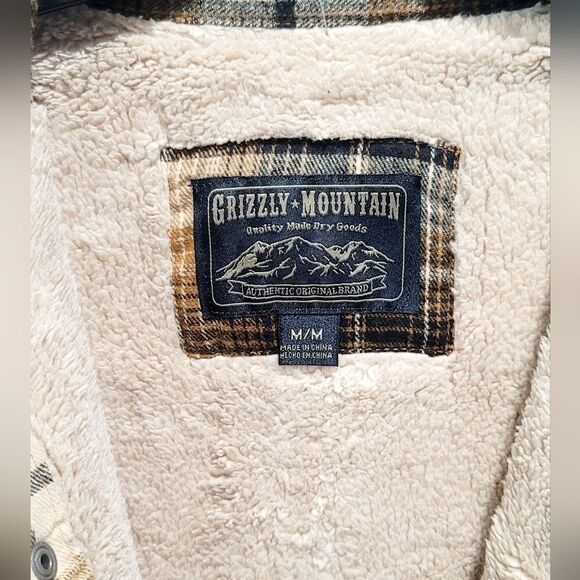 Grizzly Mountain Men's M Sherpa Lined Flannel Shirt Jacket Shacket Brown Plaid - Picture 6 of 16